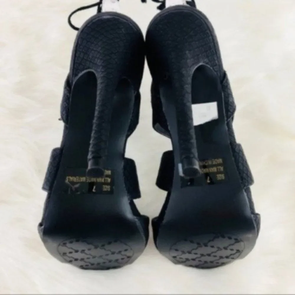 QUPID ‘Glee’ Faux Snake Printed Black Lace Up Heel